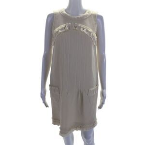 Oscar de la Renta Womens Sleeveless Ruffled Shift Dress White Wool Size 6